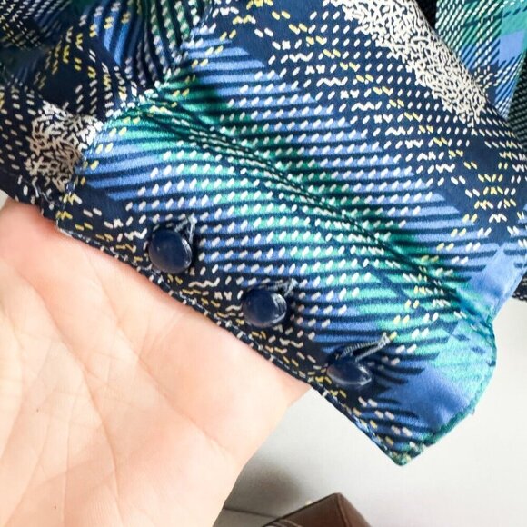 Vintage Pierre Segade France Blue Green Plaid Neck Bop Long Sleeve Blpouse M/L - Picture 8 of 9